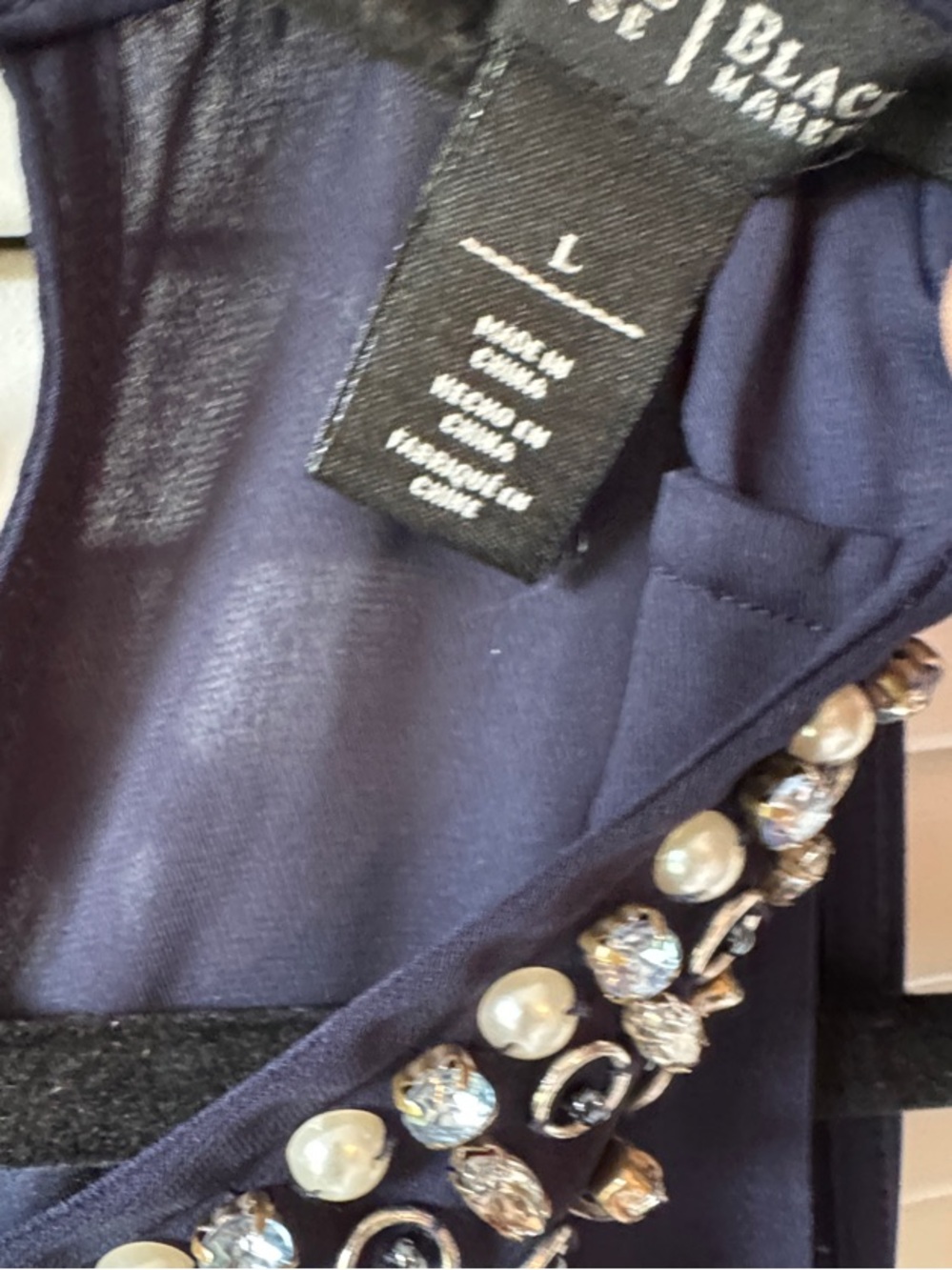 White House Black Market Navy Beaded Sleeveless Camisole - Picture 3 of 4